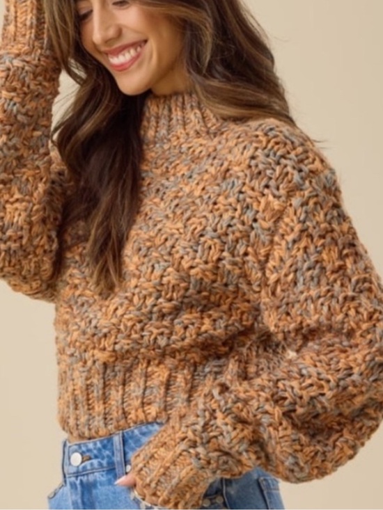 Altar'd State Sweaters - Altar’d State Marled Chunky Knit Sweater Orange Brown Gray XS NWT